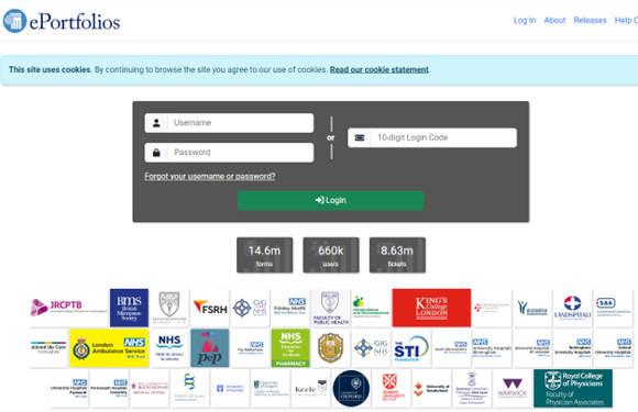Screenshot of the ePortfolios login page.